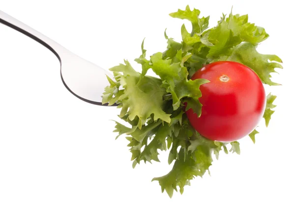 Insalata e pomodoro su forchetta — Foto Stock