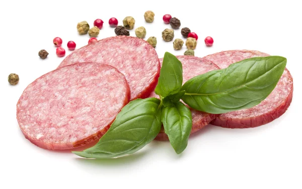 Salami geräucherte Wurstscheiben — Stockfoto