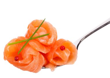 Salmon piece on fork clipart