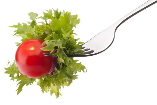 Frischer Salat und Kirschtomaten auf Gabel — Stockfoto