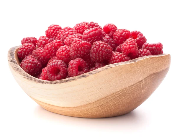 Raspberries in wooden bowl — Stock Photo, Image