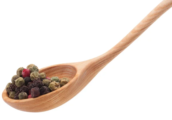 Miscela di condimento al pepe in cucchiaio di legno — Foto Stock