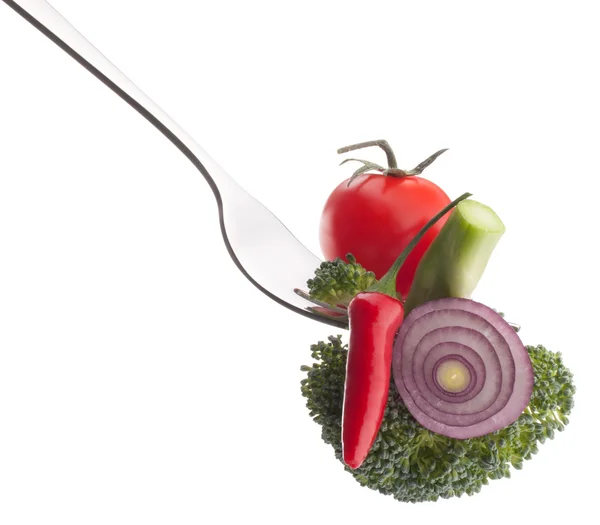 Verduras frescas crudas en tenedor — Foto de Stock
