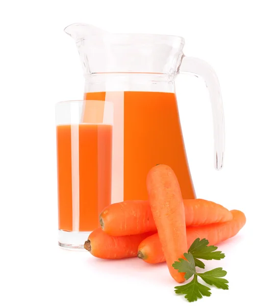 Carrot vegetable and juice in glass jug — Stock Photo, Image