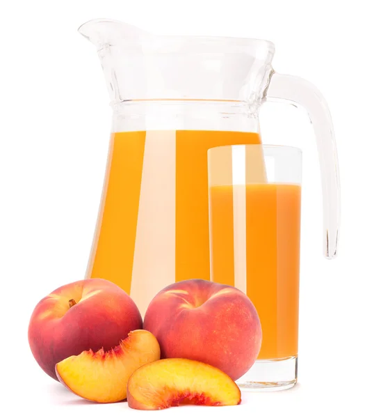 Perzik vruchtensap in glazen kan — Stockfoto