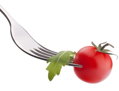 Rucola salata ve domates çatal üzerinde