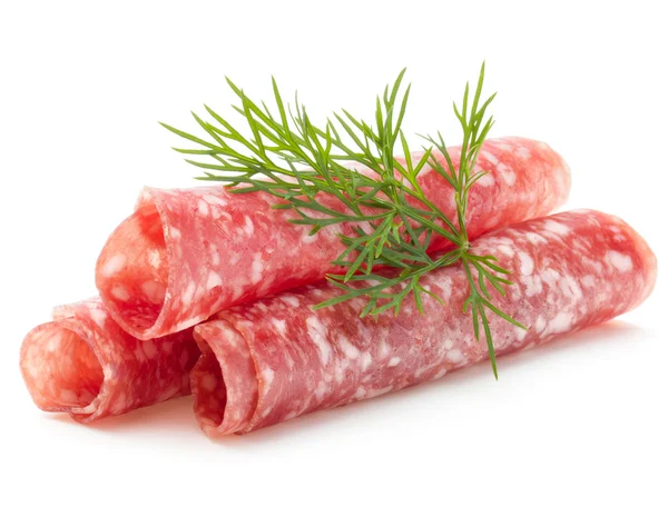 Salami sausage slices with dill — Stock Photo, Image