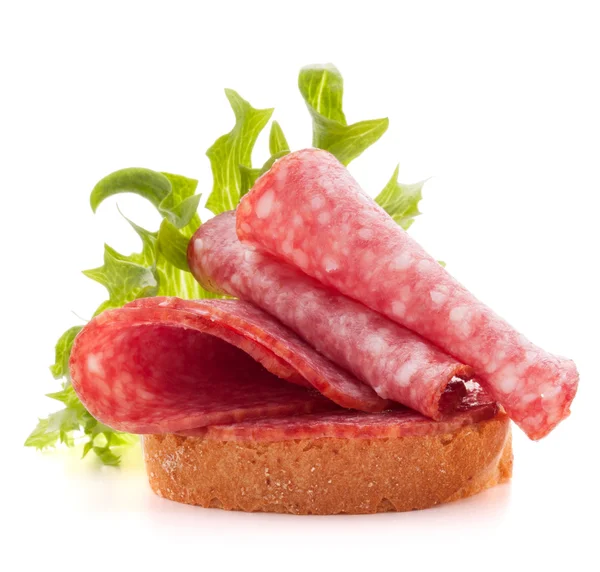 Sandwich with salami sausage — Stock Photo, Image