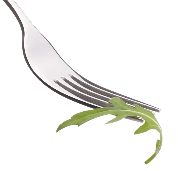 Ensalada de rúcula fresca en tenedor —  Fotos de Stock