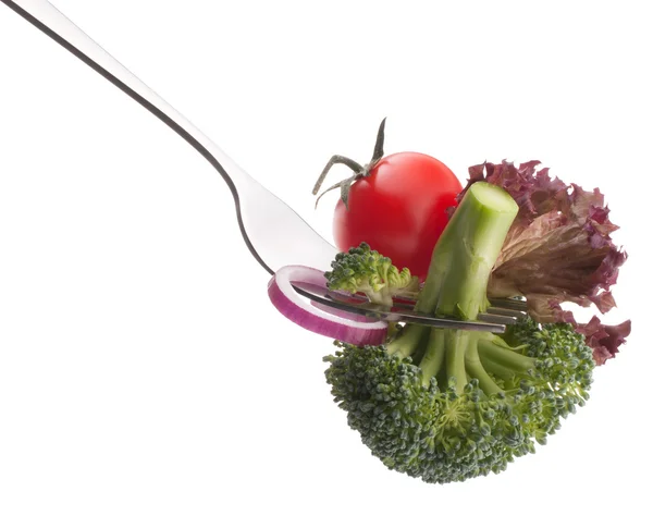 Verduras frescas crudas en tenedor — Foto de Stock