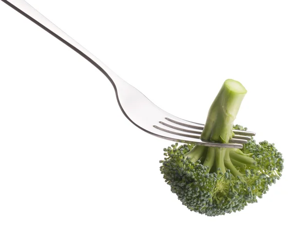 Green Broccoli on fork — Stock Photo, Image