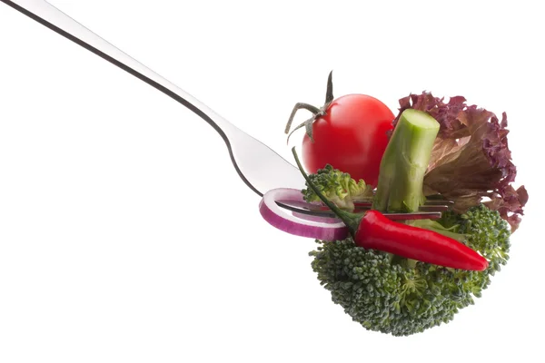 Verduras frescas crudas en tenedor — Foto de Stock