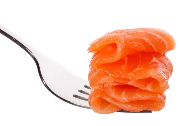 Salmon piece on fork — Stock Photo, Image
