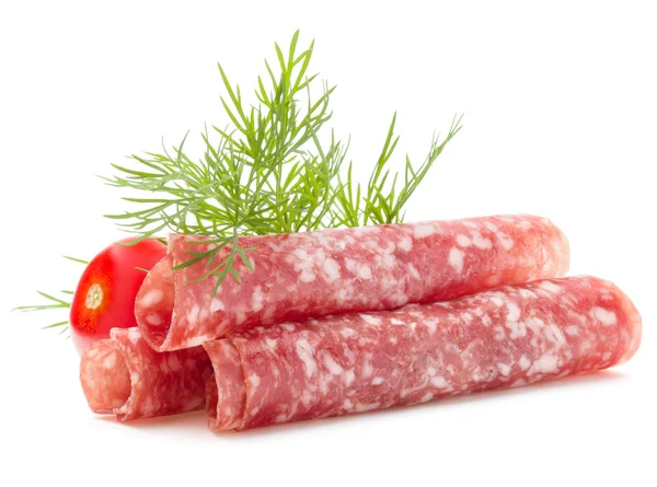 Fette di salsiccia di salame con aneto — Foto Stock