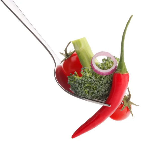 Fresh raw vegetables on fork — Stock Photo, Image