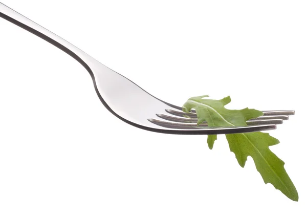 Fresh rucola  salad on fork — Stock Photo, Image