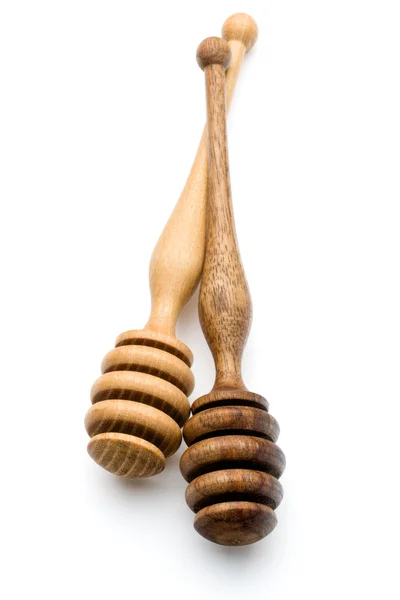 Carving wooden honey dipper spoons — Stock Photo, Image