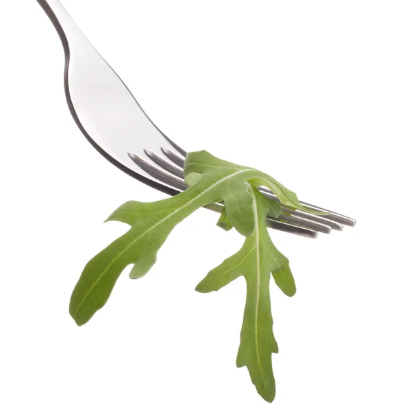 Färsk rucola sallad på gaffeln — Stockfoto