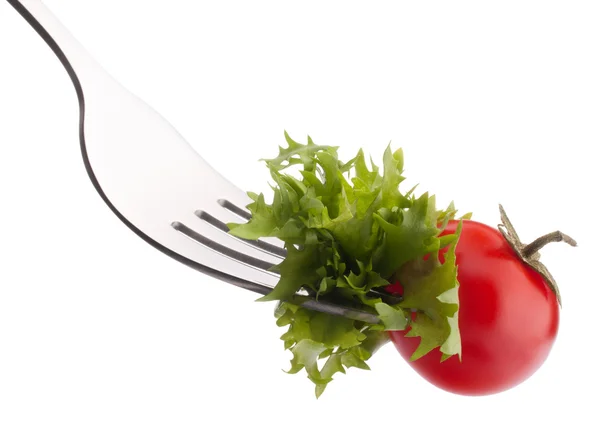 Čerstvý salát a cherry rajčat na vidlice — Stock fotografie