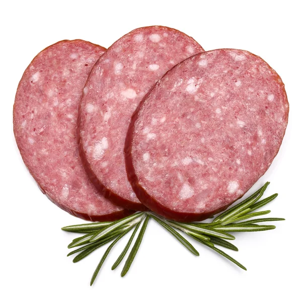 Salami slices with rosemary herb — Stock Photo, Image
