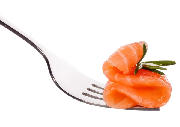 Salmon piece with rosemary on fork — Stock Image Salmon piece with rosemary on fork Stock Picture
