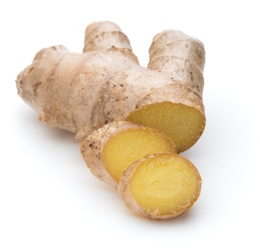 Fresh ginger root with slices clipart