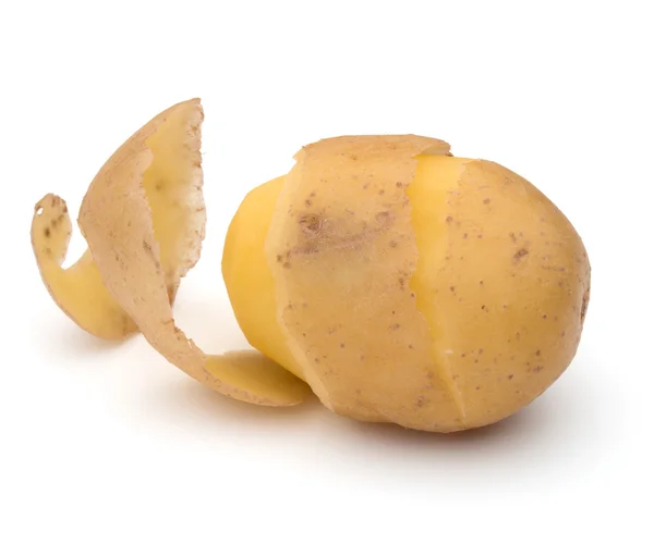 Peeled potato tuber with peel spiral — Stock Photo, Image