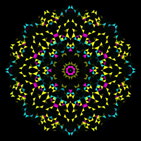 Resumen Geométrico brillante caleidoscopio patrón. Diseño simétrico de círculo — Archivo Imágenes Vectoriales