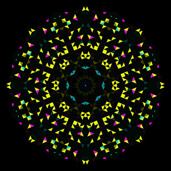 Abstraktní geometrická světlé kaleidoskop vzor. Kruh symetrický Design — Stockový vektor