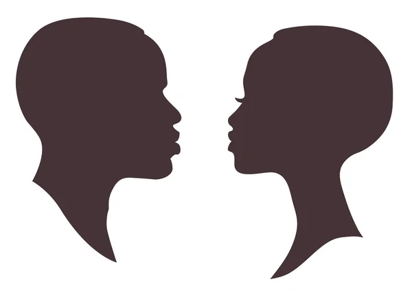 Mujer africana y hombre silueta de la cara — Vector de stock