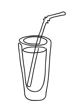 Straw Line sanat ikonuyla Bardak iç. Aralıksız çizgi çizimi vektör illüstrasyonu