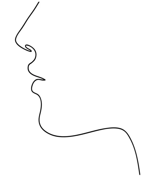 女性剖面连续线条艺术绘图 女性面部下部轮廓轮廓优美 病媒图解 — 图库矢量图片