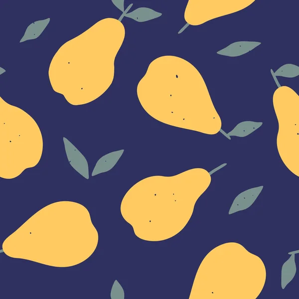 Nahtloses Muster mit Birnen. Früchte moderne Textur auf blauem Hintergrund. Abstrakte Vektorgrafik — Stockvektor