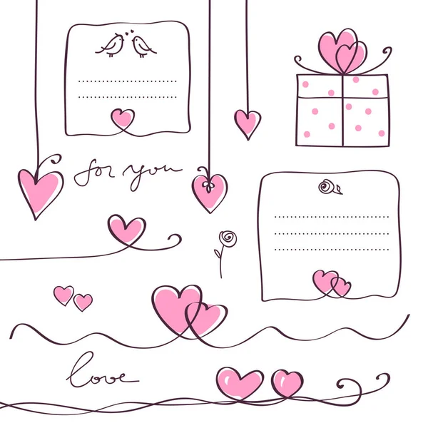 Corazones y concepto de amor. Conjunto de elementos de diseño dibujado a mano lindo para la tarjeta de tema del día de San Valentín, cartel, bandera. — Vector de stock