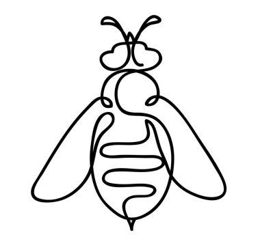 Arı logo vektör simgesi. Bumblebee siyah-beyaz tek şeritli tasarım. İş konsepti. Aralıksız çizgi çizimi vektör illüstrasyonu