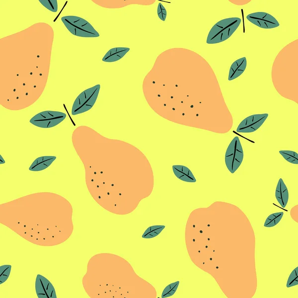 Seamless pattern with pears. Fruits light modern texture on yellow background. Abstract vector graphic illustration — Stock Vector