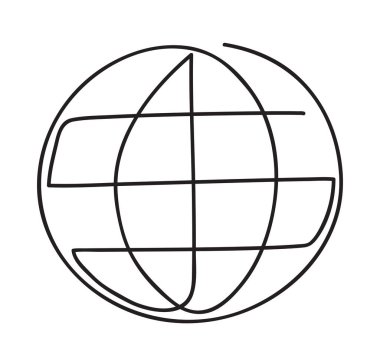 Globe Simgesi. Minimalist çizgi tasarımı. Dünya çapındaki iletişim internet sembolü. Devamlı çizim sanatı. Basit asgari çizim