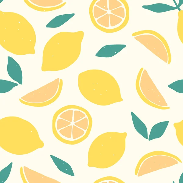 Nahtloses Muster mit Zitronen. Zitrusfrüchte moderne Textur auf weißem Hintergrund. Abstrakte Vektorgrafik. — Stockvektor