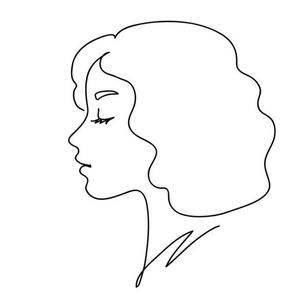 Profil de femme avec cheveux courbes blonds. Portrait féminin concept de beauté. Illustration vectorielle de dessin en ligne continue — Image vectorielle