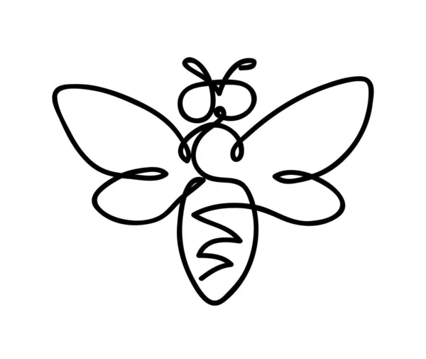 Flying bee logo vector icon. Bumblebee black and white outline monoline disign. Business concept. Continuous line drawing vector illustration — Stock Vector