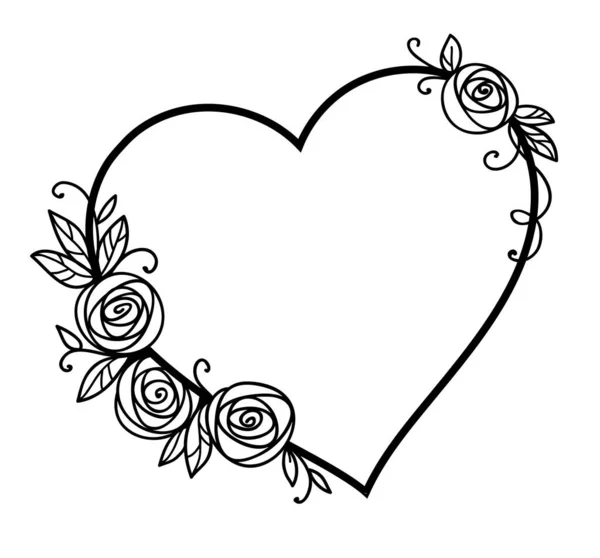 バラとハートの形。バレンタインの日、結婚式、誕生日のデザイン。白い背景に分離. — ストックベクタ