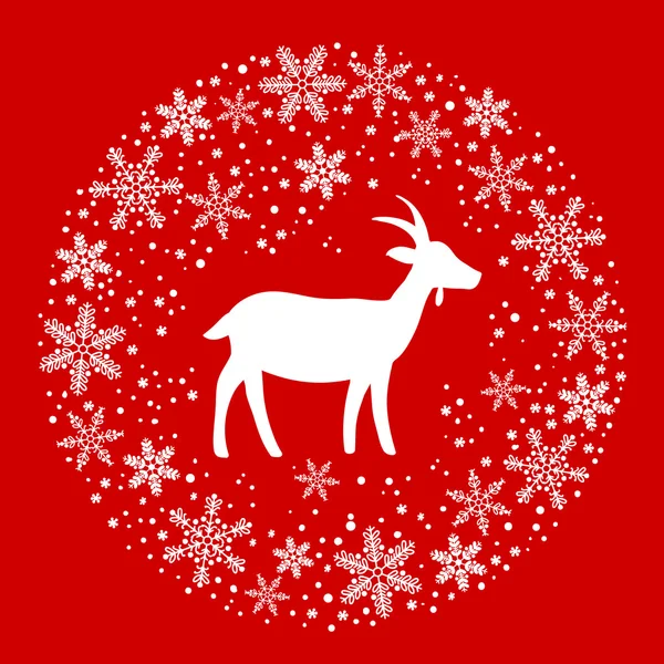 Corona redonda de Navidad de invierno con copos de nieve y cabra. Rojo y — Archivo Imágenes Vectoriales