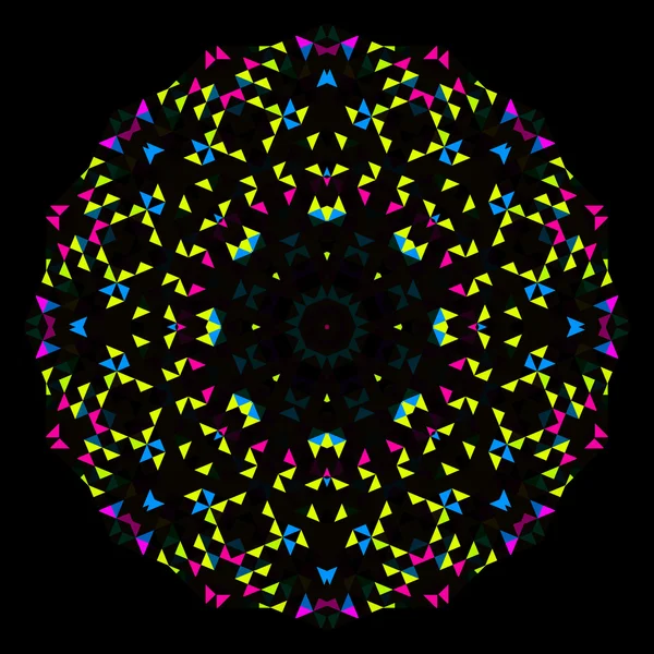 Abstraktes geometrisches helles Kaleidoskopmuster. Kreissymmetrisches Design. Runde Blütenornamente — Stockvektor