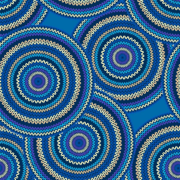 Modèle tricoté géométrique ethnique sans couture bleue. Style Cercle Bac — Image vectorielle