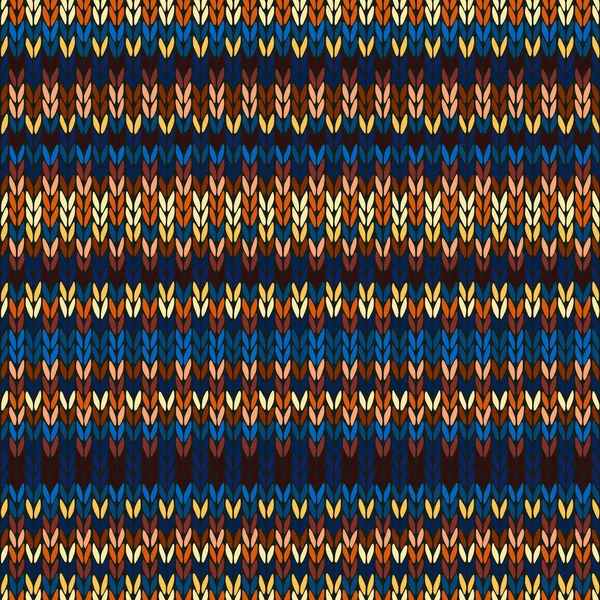 无缝、 族裔、 针织的几何图案。花柱红色的蓝色的橙色的棕色的黄色的背景 — 图库矢量图片