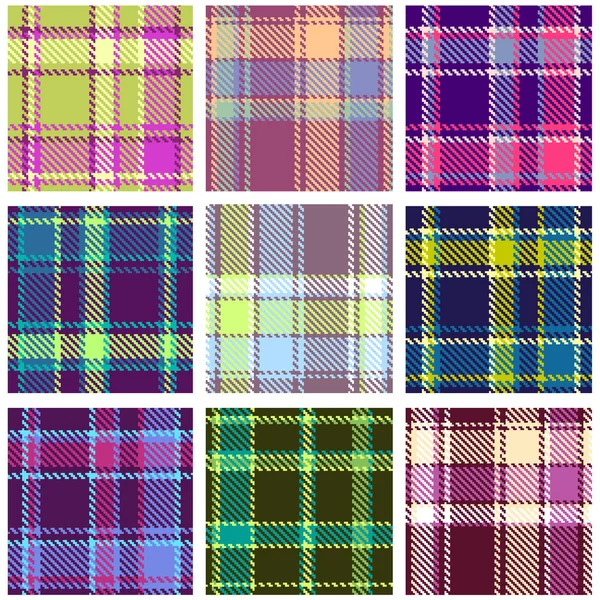 Set of Seamless Checkered Vector Plaid Pattern — Stock Vector