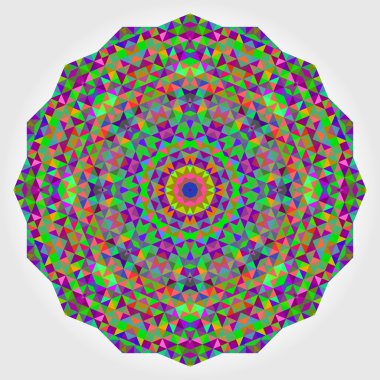 Soyut çiçek. Yaratıcı renkli stil tekerlek vektör. Daire zemin. Mozaik afiş geometrik şekiller. Kırmızı yeşil turuncu mor Lila mavi mor kırmızı yuvarlak Mandala arka plan