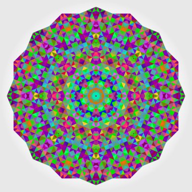 Soyut çiçek. Yaratıcı renkli stil tekerlek vektör. Daire zemin. Mozaik afiş geometrik şekiller. Kırmızı yeşil turuncu mor Lila mavi mor kırmızı yuvarlak Mandala arka plan