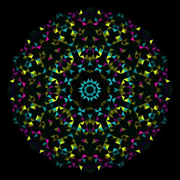 Abstract Geometric Bright Kaleidoscope Pattern. Circle Symmetric Design. Round Flower Ornament — Stock Vector