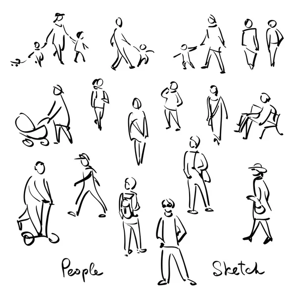 Casual άνθρωποι σκίτσο. Περίγραμμα χέρι σχεδίασης διανυσματικά εικονογράφηση — Διανυσματικό Αρχείο